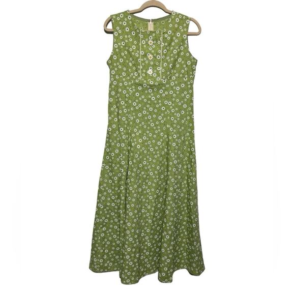 Handmade Lime Green Daisy Floral Print Midi Dress Spring‎ Womens Size Medium - Picture 1 of 5